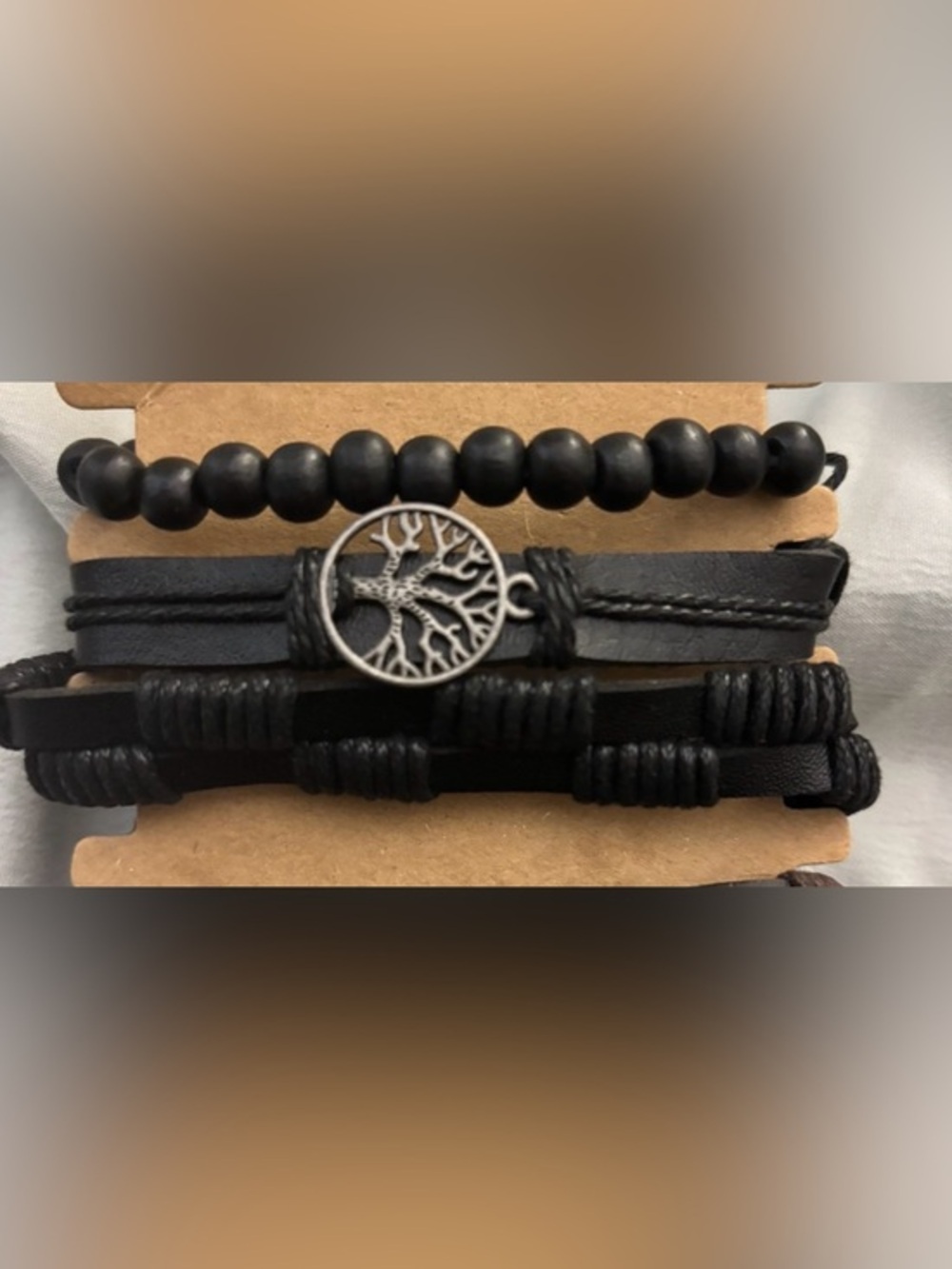 Tree Of Life Layered Brown Leather Bracelet Set